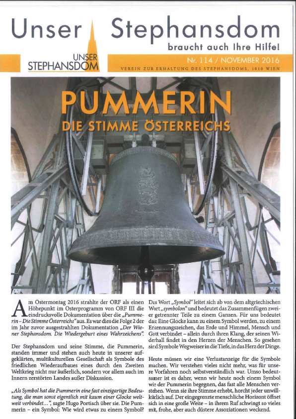 Vereinszeitung Unser Stephansdom 114, November 2014, Titel: Pummerin Die Stimme Österreichs