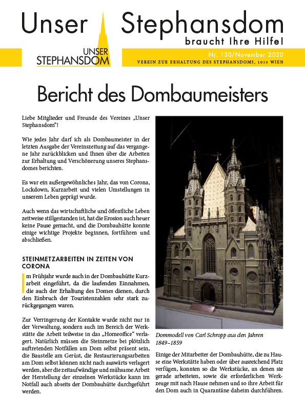 Vereinszeitung Unser Stephansdom 130, November 2020, Titel: Bericht des Dombaumeisters 2020