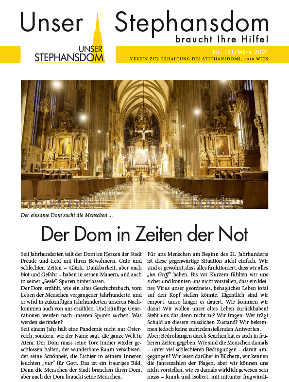 Vereinszeitung Unser Stephansdom 131, März 2021, Titel: Der Dom in Zeiten der Not