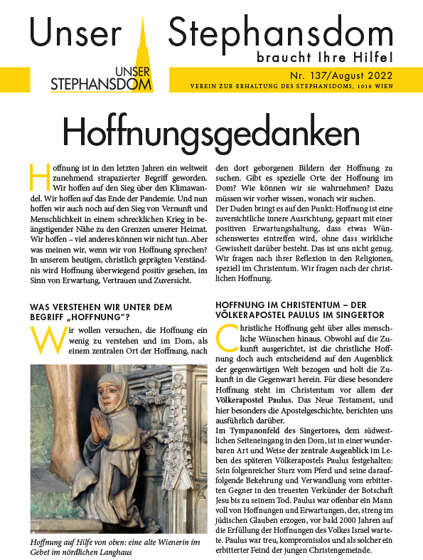 Cover der Zeitung 137, August 2022 Titel: Hoffnungsgedanken