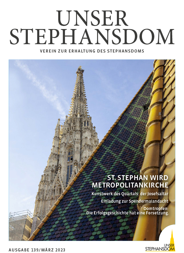 Zeitungscover Ausgabe 139, Südturm des Stephansdoms und das Dach sind zu sehen