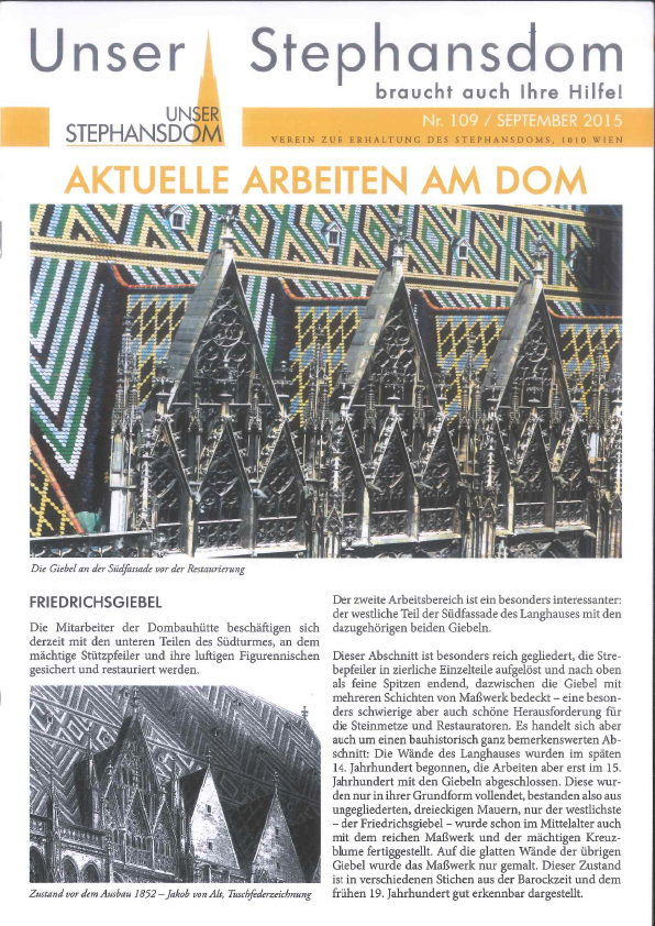 Vereinszeitung Unser Stephansdom 109, September 109, Titel: Aktuelle Arbeiten am Dom 2015